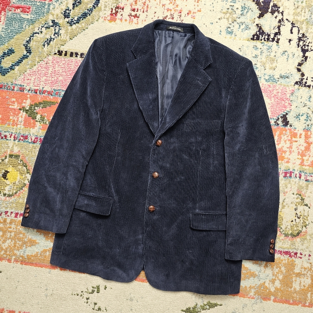 J.D. CHRISTOPHER Mens Size 46 R Sports Coat CORDUROY Blazer Navy Blue